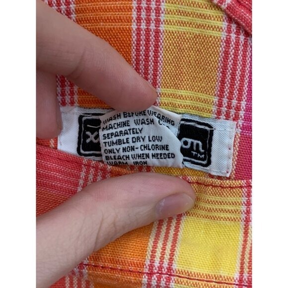 Vintage 90s Xhilaration Pink & Yellow Plaid Cotton Overalls Juniors Size 3 - Picture 5 of 5